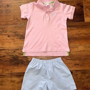 The Beaufort Bonnet Company 3t pink polo and blue & white Sheffield shorts